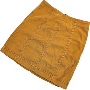 Free People Modern Femme Corduroy Skirt Zip Back Women's Size 0 Mustard Stretch